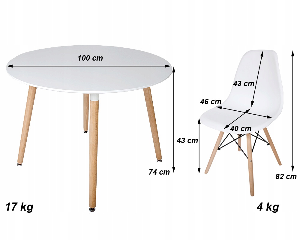 wymiary zestawu kuchennego stół okrągły 100 4 krzesła